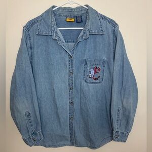 Vintage Pooh Women’s Denim Button Up Shirt 18W/20W Embroidered Eeyore Disney